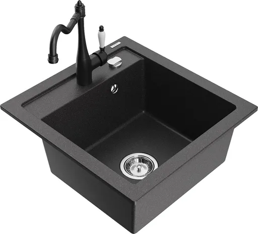 MEXEN/S MEXEN/S - Vito granitový drez 1-miska vrátane batérie Carla, čierna kropenatá 6503-76-670700-70