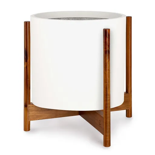 Gendt + Zeist, sada kvetináča s stojanom, veľkosti XL, vláknitý kameň, akáciové drevo