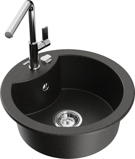 MEXEN/S MEXEN/S - Diego granitový drez 1-miska vrátane batérie Flora, čierna/zlatá metalik 6512-75-670401-00