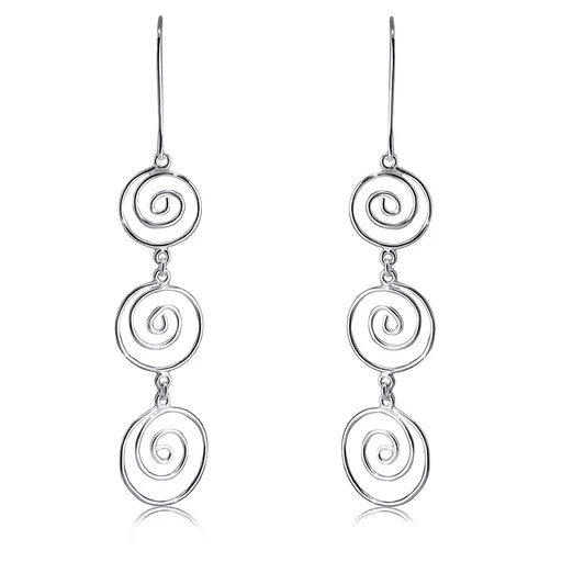 Strieborné 925 náušnice - tri hladké tenké špirály, africké háčiky