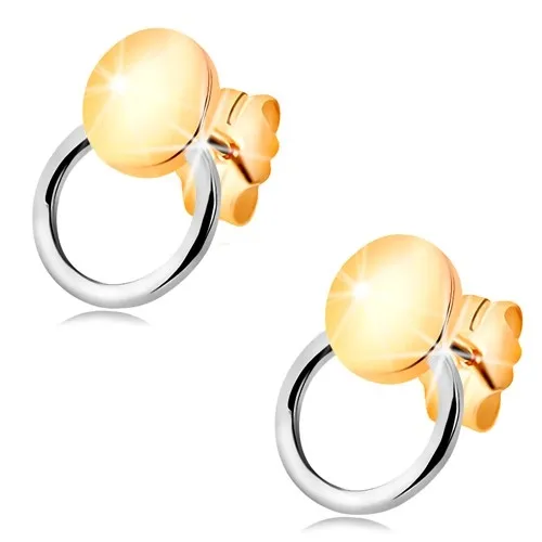 Náušnice zo 14K zlata - lesklý kruh s tenkou obručou, dvojfarebné prevedenie