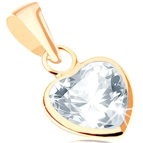 Prívesok zo žltého 9K zlata - ligotavé zirkónové srdiečko čírej farby