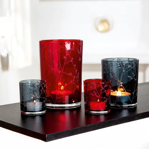 Gilde Skleněný svícen, černý, 13 cm