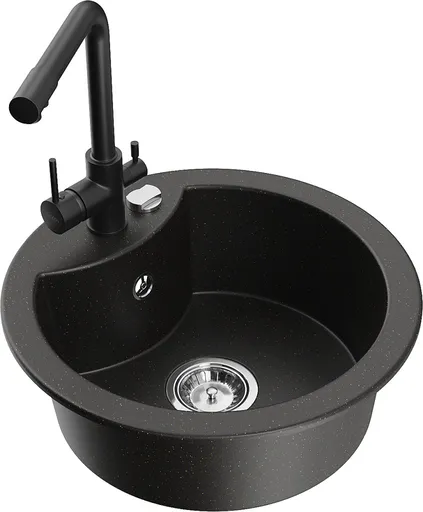 MEXEN/S MEXEN/S - Diego granitový drez vrátane batérie Duero, čierna/zlatá metalik 6512-75-671600-70