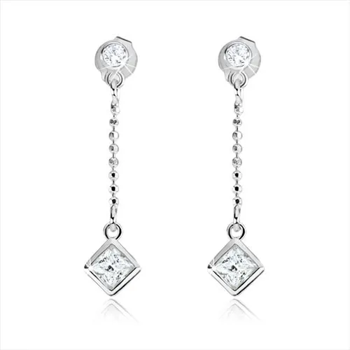 Strieborné náušnice 925 s čírymi kamienkami a retiazkou