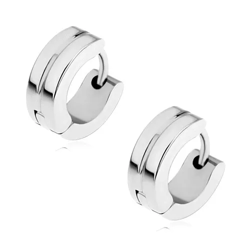 Kĺbové oceľové náušnice striebornej farby, zrkadlový lesk, zárez