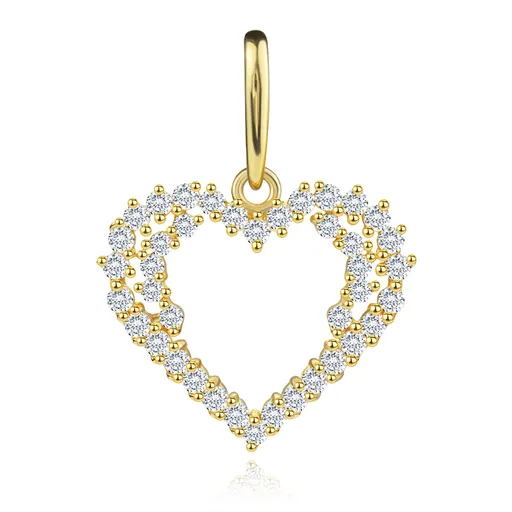 Prívesok zo žltého 9K zlata - obrys srdca s čírymi zirkónmi, zdvojené oblúky