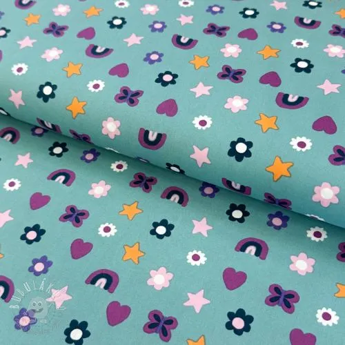 Bavlnená látka Love light petrol