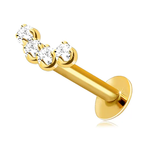 Piercing do pery a brady zo 14K žltého zlata - tvar oblúčika zo štyroch čírych zirkónikov