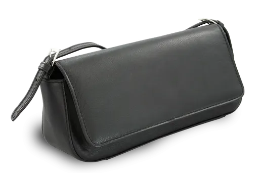 Čierna kožená klopnová kabelka s krátkym popruhom 213-1015-60