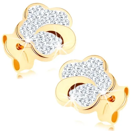 Zlaté náušnice 9K kvet s čírymi krištáľmi Swarovski