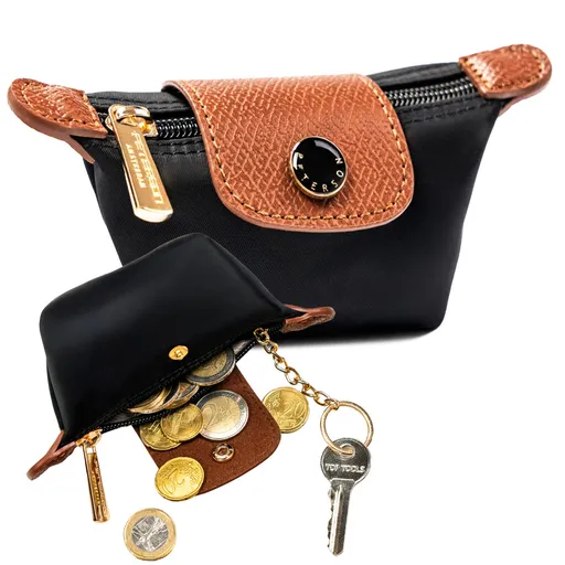 Čierna kľúčenka Peterson z polyesteru a ekokože na zips a patent