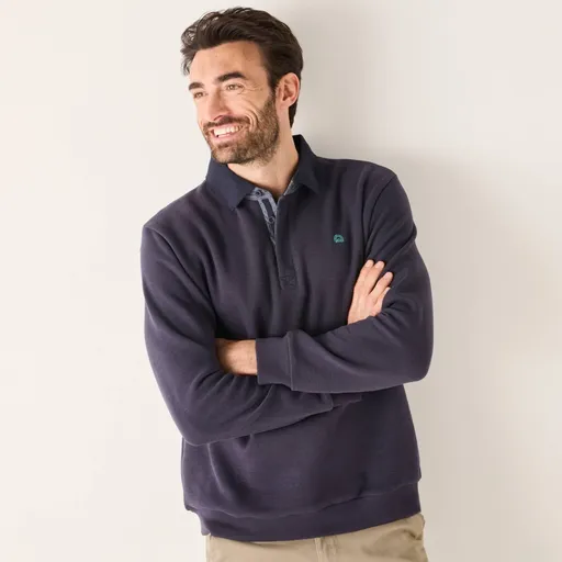 Hrejivá mikina s polo golierom a výšivkou