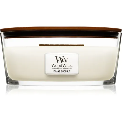 Woodwick Island Coconut vonná sviečka s dreveným knotom (hearthwick) 453 g