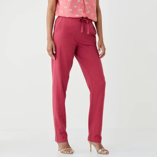 Zúžené nohavice s pružným pásom, z bavlny a ľanu