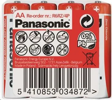 PANASONIC Zinkouhlíkové batérie Red Zinc R6RZ/4P AA 1, 5V (shrink 4ks)