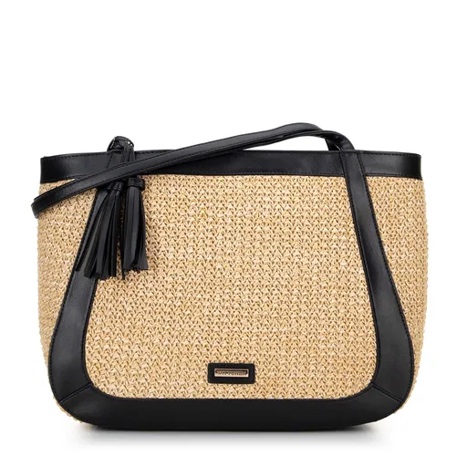 Dámska shopperka z ekokože a výpletu béžovo-čierna 100-4Y-407-91