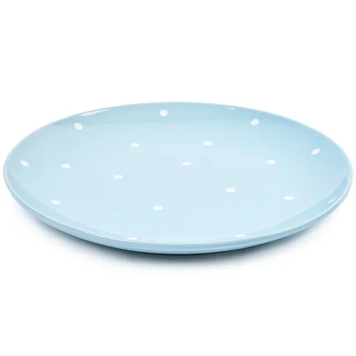 Keramický plytký tanier s bodkami, sv. modrá