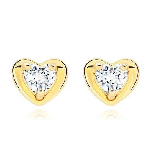 Zlaté náušnice 14K s čírym zirkónom v tvare srdca a hladkým obrysom