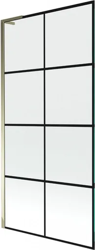 MEXEN/S - Next L vaňová zástena FIX 90 x 150, čierna vzor, zlatá 895-090-000-03-77-50