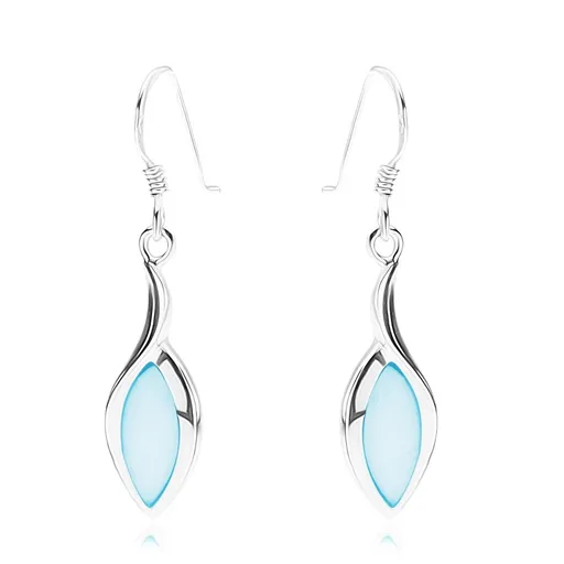 Strieborné náušnice 925, zrnko s modrou perleťou, strieborný lem