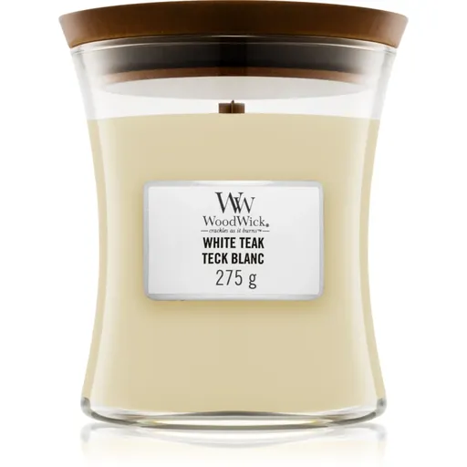 Woodwick White Teak vonná sviečka s dreveným knotom 275 g