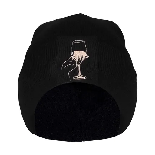 Bontis Pletená čiapka s výšivkou Pohár s vínom - Čierna