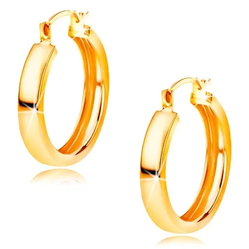 Zlaté náušnice 585 - kruhy s lesklým hladkým povrchom, 16 mm