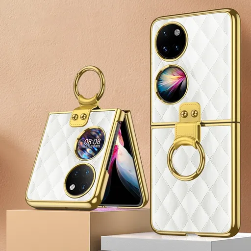 GKK GLASS Ochranný kryt s držiakom Huawei P50 Pocket WHITE RHOMBUS