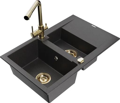 MEXEN/S MEXEN/S - Gaspar granitový drez 1.5 s odkvapkávačom vrátane batérie Duero, čierna kropenatý 6507-76-671600-50