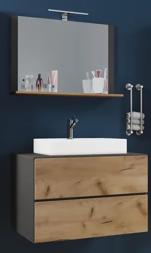 VCM 3dílná umyvadlová skříňka Lendas M 80 cm se zrcadlem, antracitová