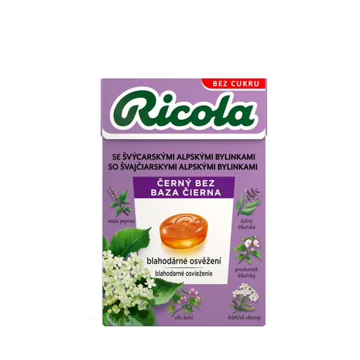 RICOLA Bylinné cukríky bez cukru čierna baza 40 g