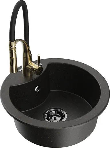 MEXEN/S MEXEN/S - Diego granitový drez 1-miska vrátane batérie Aster, čierna/zlatá metalik 6512-75-73450-57-B