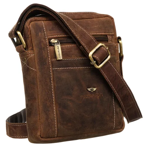 Pánska kožená crossbody taška v hnedej farbe so zlatými detailmi – Peterson