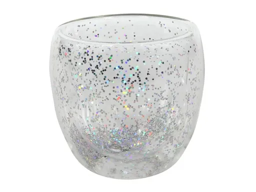 HIT Pohár s dvojitým sklom 250ml strieborné konfety