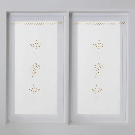 Súprava 2 rovných vitrážových záclon s výšivkou mimózy