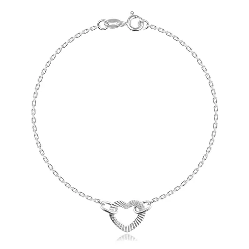 Náramok v 925 striebre - srdce s vrúbkovaným povrchom, skosené očká