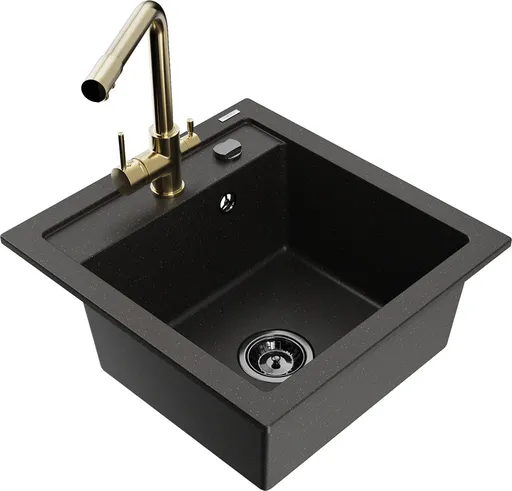 MEXEN/S MEXEN/S - Vito granitový drez 1-miska vrátane batérie Duero, čierna/zlatá metalik 6503-75-671600-50-B