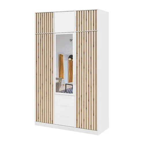 ArtStol Šatníková skriňa BALI LUX D3 s nadstavcom | biela/dub wotan