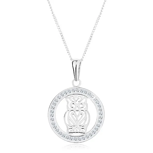 Náhrdelník zo striebra 925, prívesok - vyrezávaná sova v trblietavej obruči