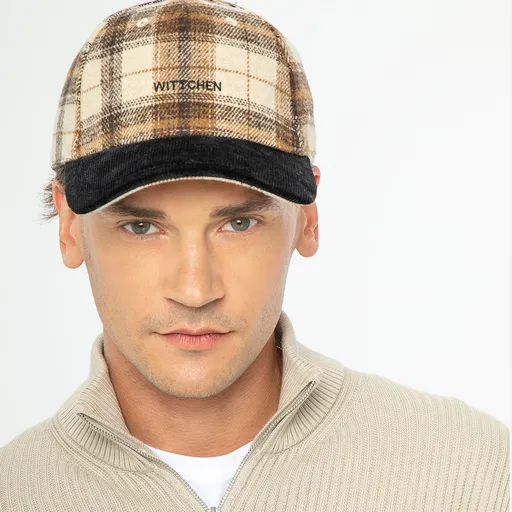 Pánska čiapka s kontrastným šiltom a károvaným vzorom 99-H-004-X1