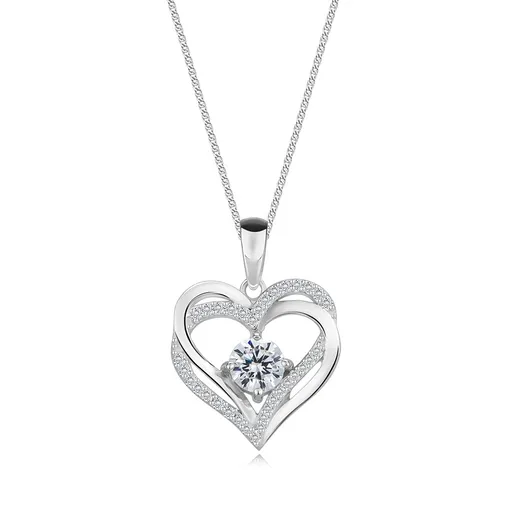 Náhrdelník v striebre 925 - dvojité srdce, väčší zirkón v strede, drobné číre zirkóny