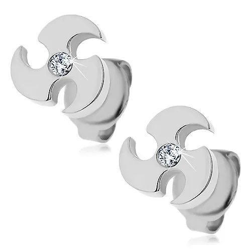 Oceľové náušnice striebornej farby - vrhacia čepeľ, číry zirkón