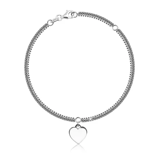 Strieborný 925 náramok - šachovnicová retiazka, štvorcové očká, srdiečko