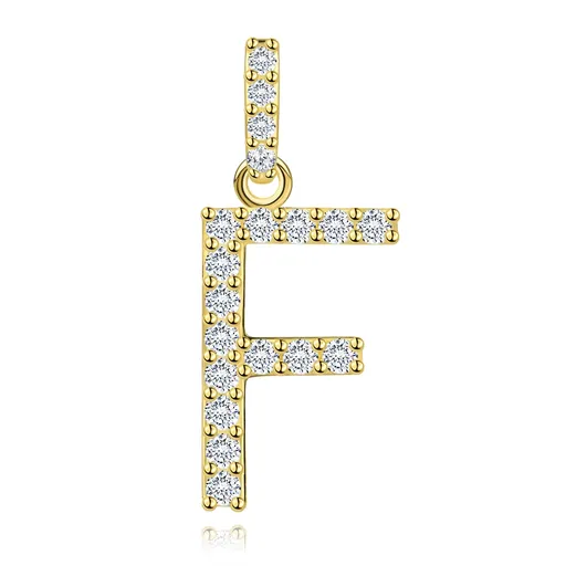 Prívesok z 9K žltého zlata s písmenom F a zirkónmi