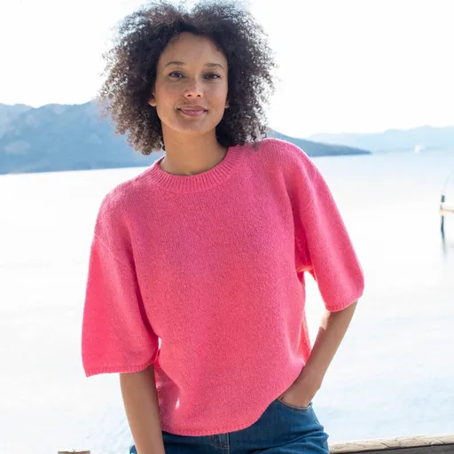 Voľný pulóver s rukávmi po lakte zo zmesi vlny a mohéru