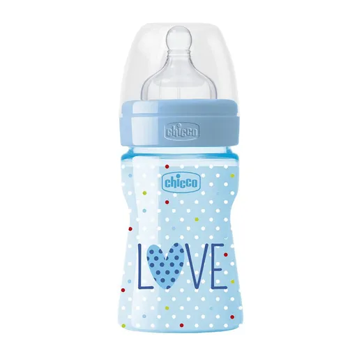 CHICCO Fľaša dojčenská Well-Being LOVE silikón 150 ml chlapec 0m+,CHICCO Fľaša dojčenská Well-Being LOVE silikón 150 ml chlapec 0m+