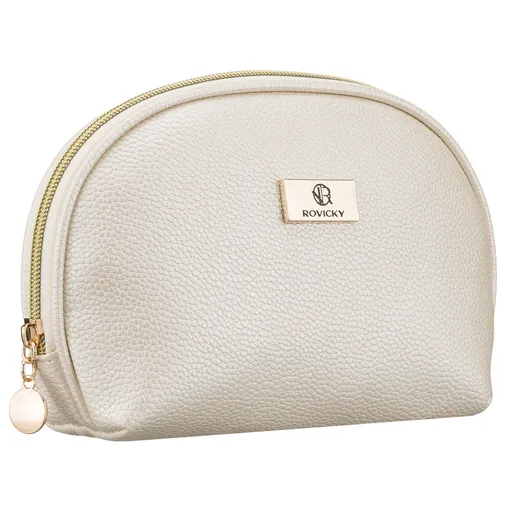 Beżowa kosmetyczka ze skóry ekologicznej, jednokomorowa i zamykana suwakiem - Rovicky