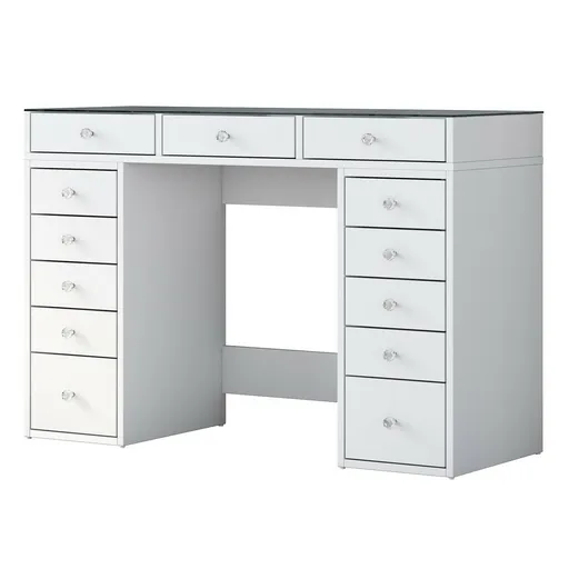 Kozmetický stolík Grace White so sklenenou doskou