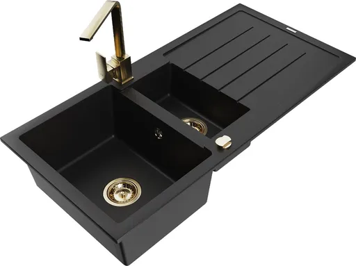 MEXEN/S MEXEN/S - Andres granitový drez s odkvapkávačom vrátane batérie Rita, čierna 6515-77-670300-50